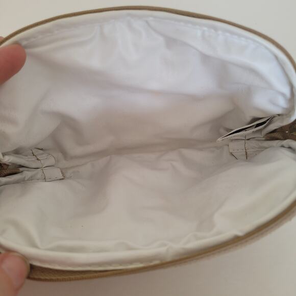 Christian Dior Vintage Beige Whit Cosmetic Bag Make Up Zip Pouch Polka Dot Small - Picture 3 of 12